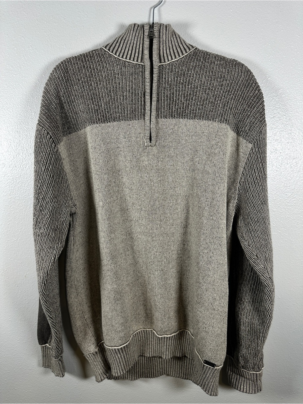 J.B. Holt Men's XL Gray Colorblock Marled Knit Quarter Zip Sweater